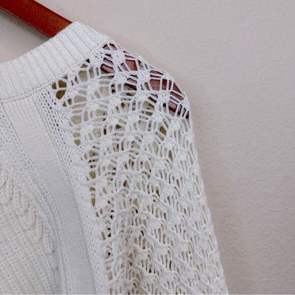 7 For All Mankind Sz M Knit Blouson Sleeve Sweater Cream Boho  Cotton Blend Soft - Picture 8 of 16